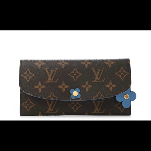 Authentic-Louis Vuitton Monogram Bloom Flower Emilie Wallet Blue Jean - Picture 5 of 16